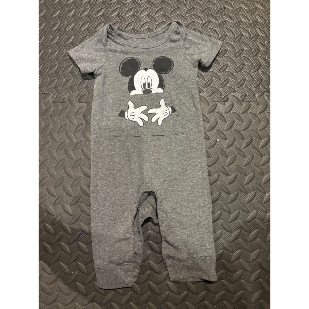 Disney Baby Mickey Mouse Heather Gray Short Sleeve Romper Bodysuit 6-9M